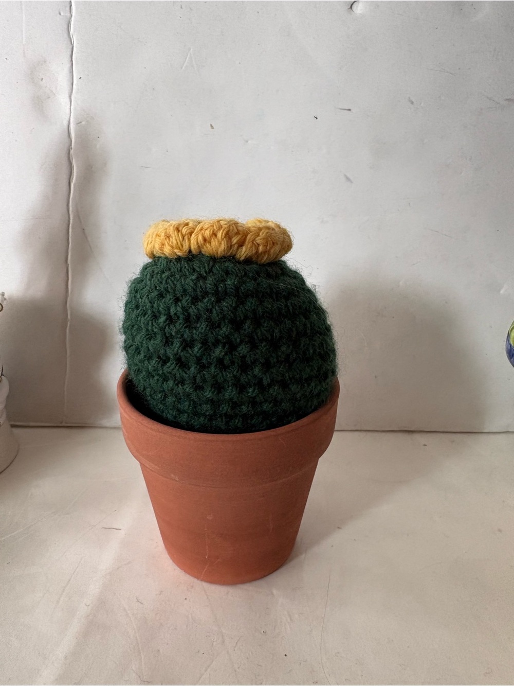 Handmade Green Crochet Cactus with Yellow Flower - Home Accents